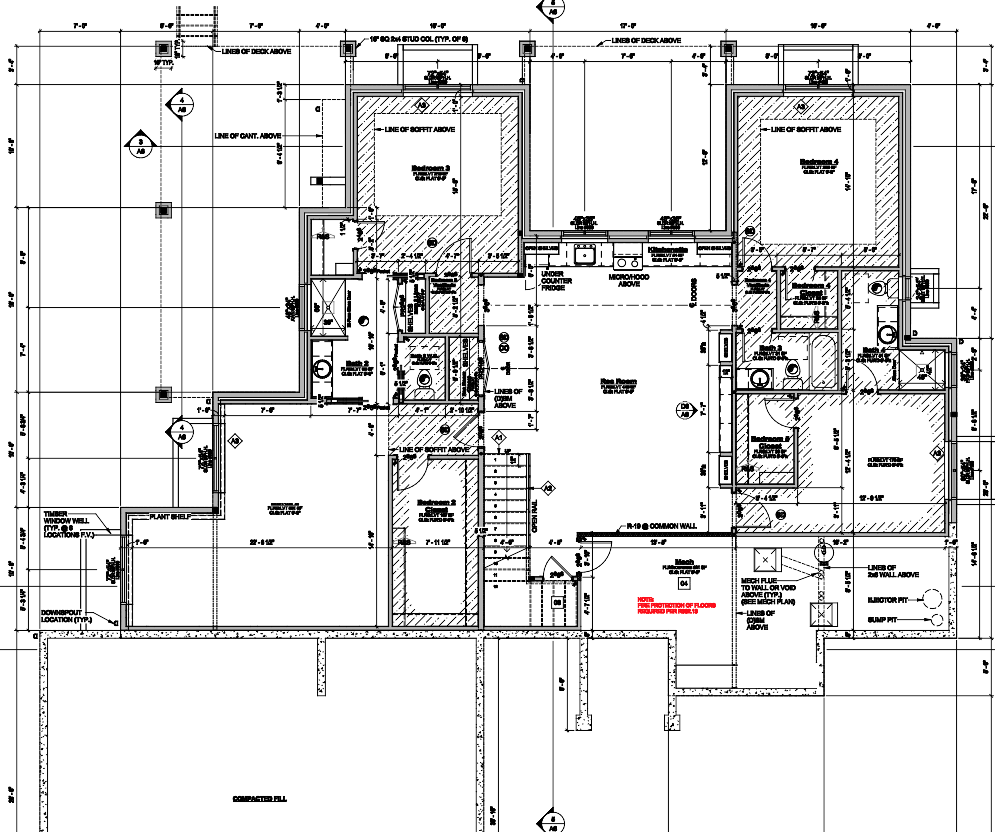Finished basement floor plan of a 5,320 square foot modern farmhouse custom home in the Colorado Springs area, showing bedrooms, bathrooms, a rec room with kitchenette, and the mechanical room.