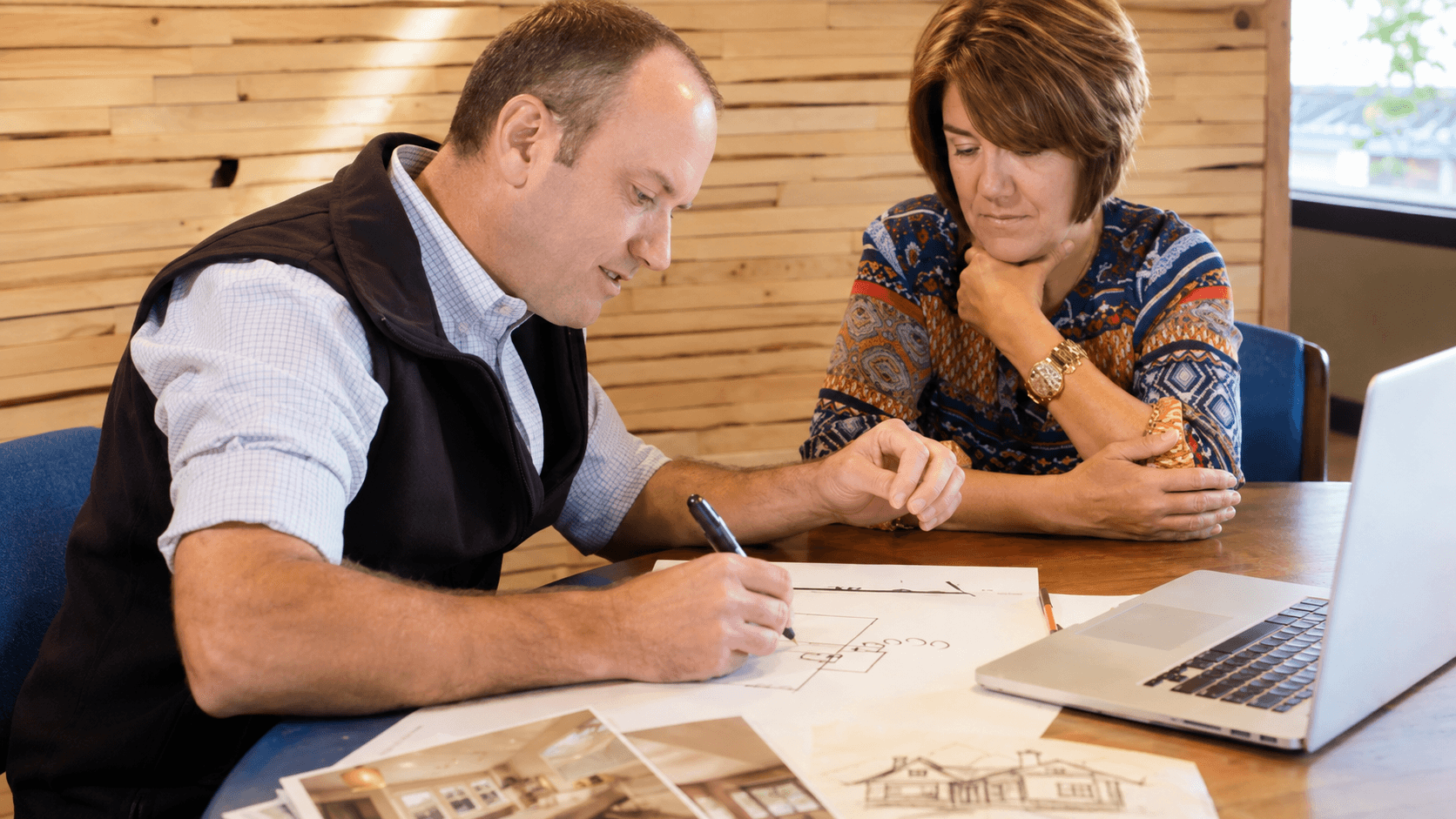 Andy Stauffer working through design ideas on paper with a client